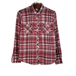 Lucky Brand Women’s Red Plaid Button Down Shirt Size M Country Western